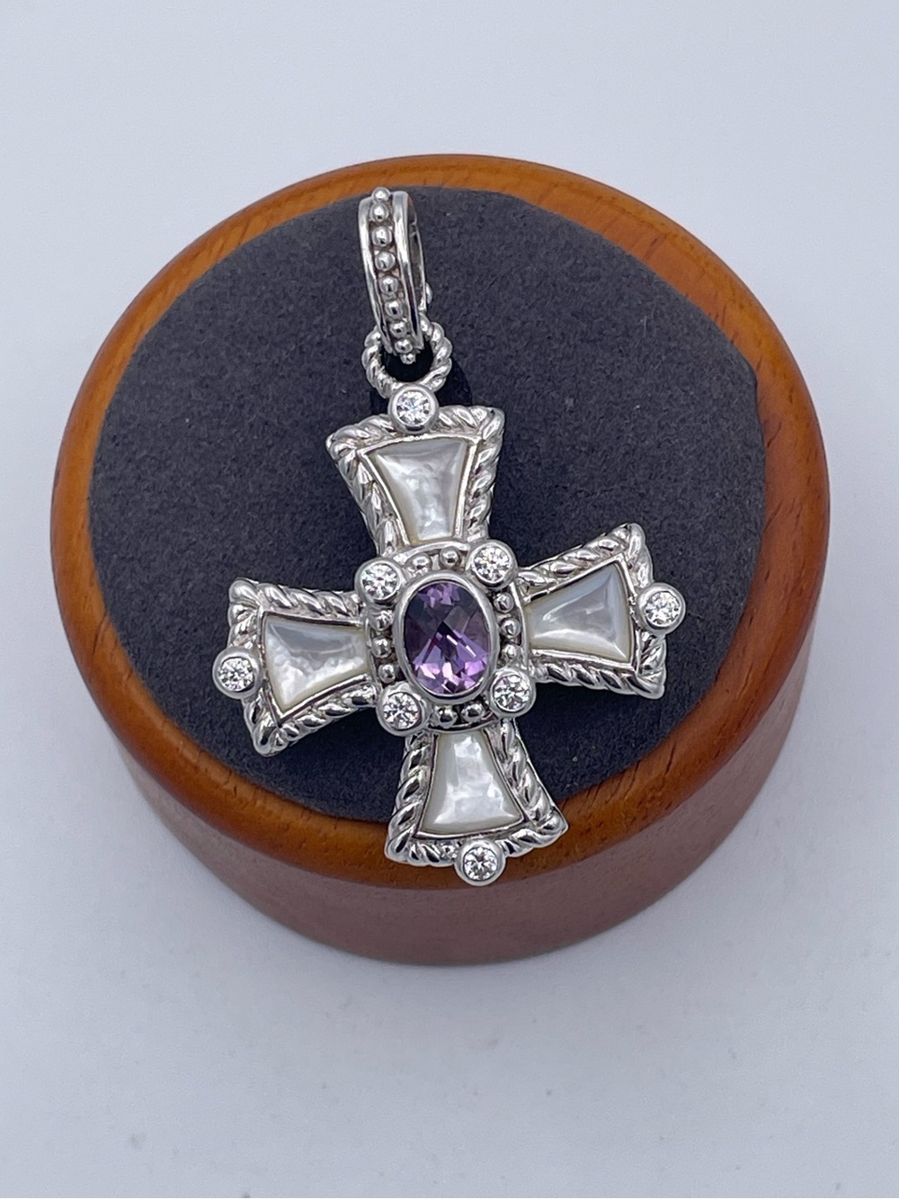 Judith Ripka Sterling Silver 925 MOP Amethyst Maltese Cross Enhancer Pendant - Picture 8 of 8